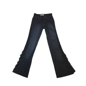 Sassy Thai Women's Vintage Blue & Black Beaded Flare Jeans